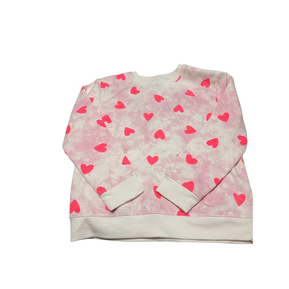Cat & Jack L 10/12 creamy white mixed pink hearts crewneck sweatshirt fleece euc